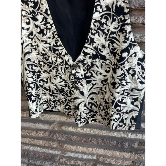 Men's Vintage Black and Gold Scroll Formal Vest Size Medium - Picture 9 of 9